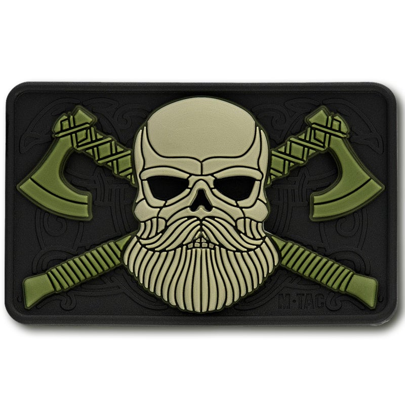 M-Tac Tactical Beard Skull Patch - Military Morale Patch for Gear, Jackets, Backpacks, and Hats - Hook Fasteners for Clothes and Tactical Equipment (Black/Olive) - Image 1